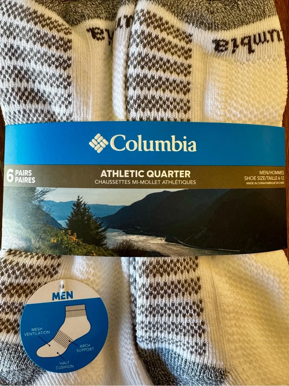 NIP 6-pack Columbia Sportswear quarter crew athletic socks